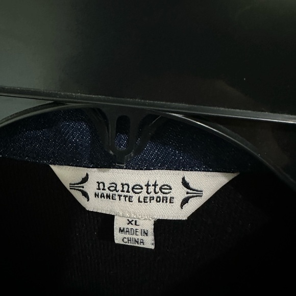 Nanette Lepore Black and Blue Mixed Media Jacket Shacket L Boho Preppy Classic - Picture 2 of 5